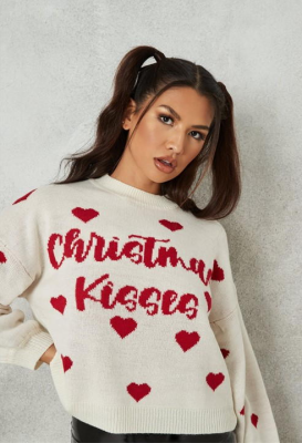Дамски коледен пуловер 'Christmas Kisses, Бял